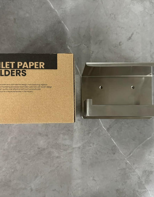 Load image into Gallery viewer, Brushed Nickel Toilet Paper Holder, Stick on Silver Toilet Paper Holder with Shelf, Self Adhesive No Drill or Wall-Mount with Screws for Bathroom
