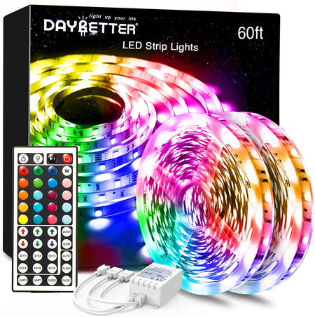 Led Lights Color Changing Led Strip Lights with Remote Controller 60Ft, 2 Rolls of 30Ft Led Lights for Bedroom, Home Decoration
