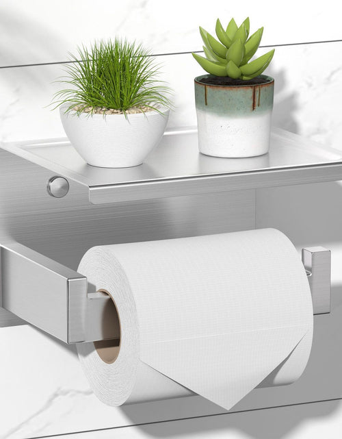 Load image into Gallery viewer, Brushed Nickel Toilet Paper Holder, Stick on Silver Toilet Paper Holder with Shelf, Self Adhesive No Drill or Wall-Mount with Screws for Bathroom
