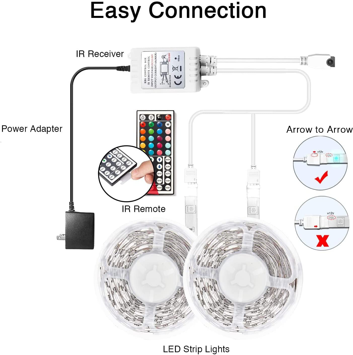 Led Lights Color Changing Led Strip Lights with Remote Controller 60Ft, 2 Rolls of 30Ft Led Lights for Bedroom, Home Decoration