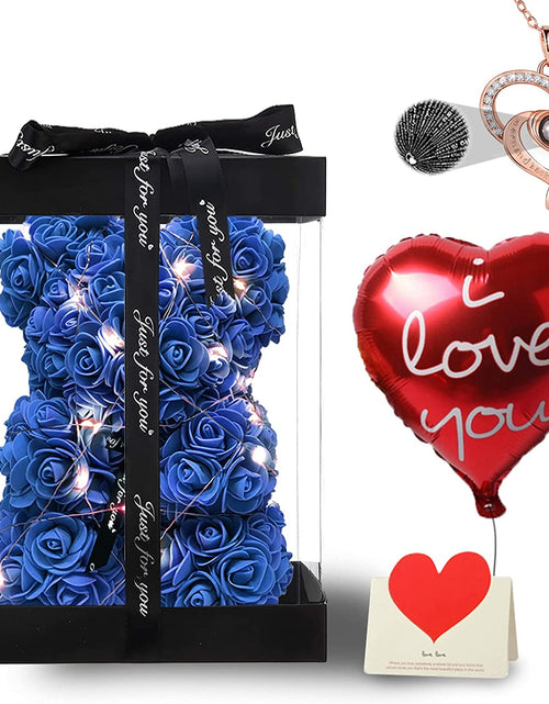 Load image into Gallery viewer, Rose Bear Gifts for Women, Flower Bear Rose Teddy Bear with Box Lights Necklace Balloon Card, Cute Romantic I Love You Anniversary Birthday Gifts &amp; Decorations
