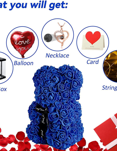 Load image into Gallery viewer, Rose Bear Gifts for Women, Flower Bear Rose Teddy Bear with Box Lights Necklace Balloon Card, Cute Romantic I Love You Anniversary Birthday Gifts &amp; Decorations
