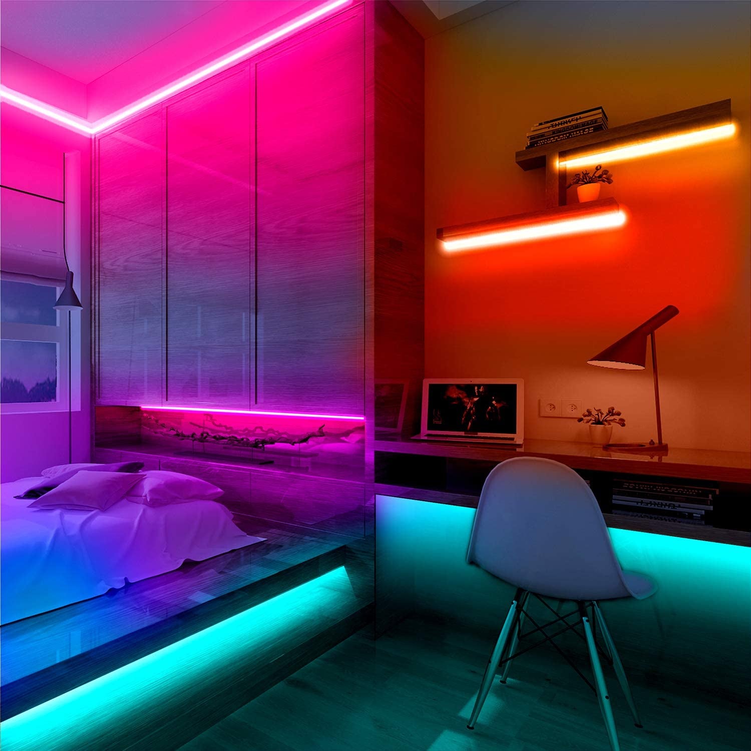 Led Lights Color Changing Led Strip Lights with Remote Controller 60Ft, 2 Rolls of 30Ft Led Lights for Bedroom, Home Decoration